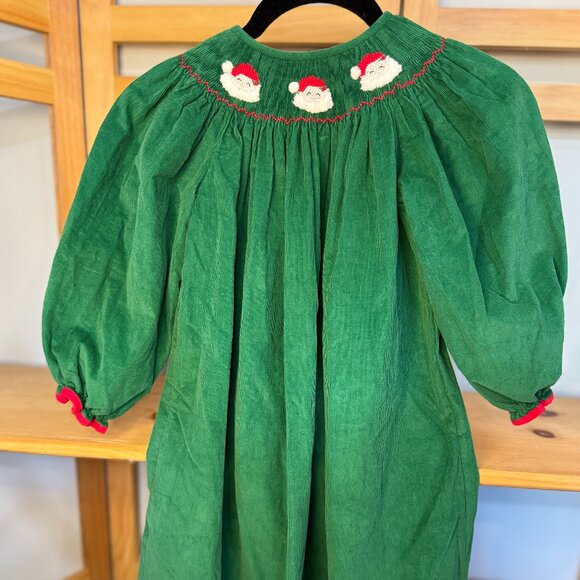 Classic Whimsy Green Corduroy Santa Smocked Dress | Size 5T - Picture 1 of 8